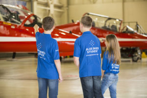 Jon Egging Trust Blue Skies Students with Red Arrows Jets in Hangar