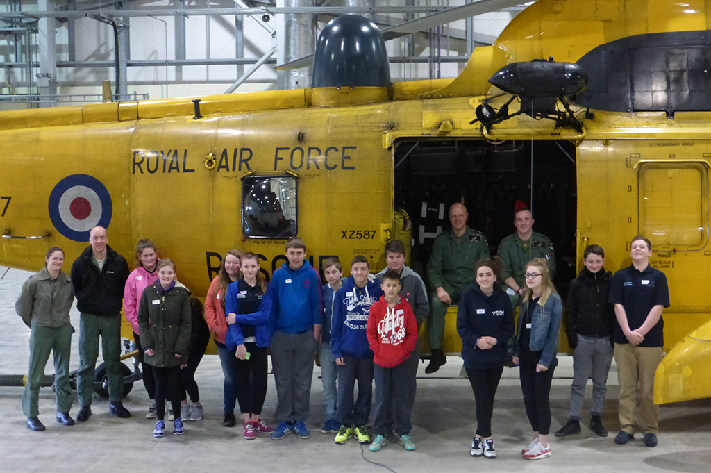 Jon Egging Trust leadership students say a farewell to the search and rescue team at RAF Leconfield